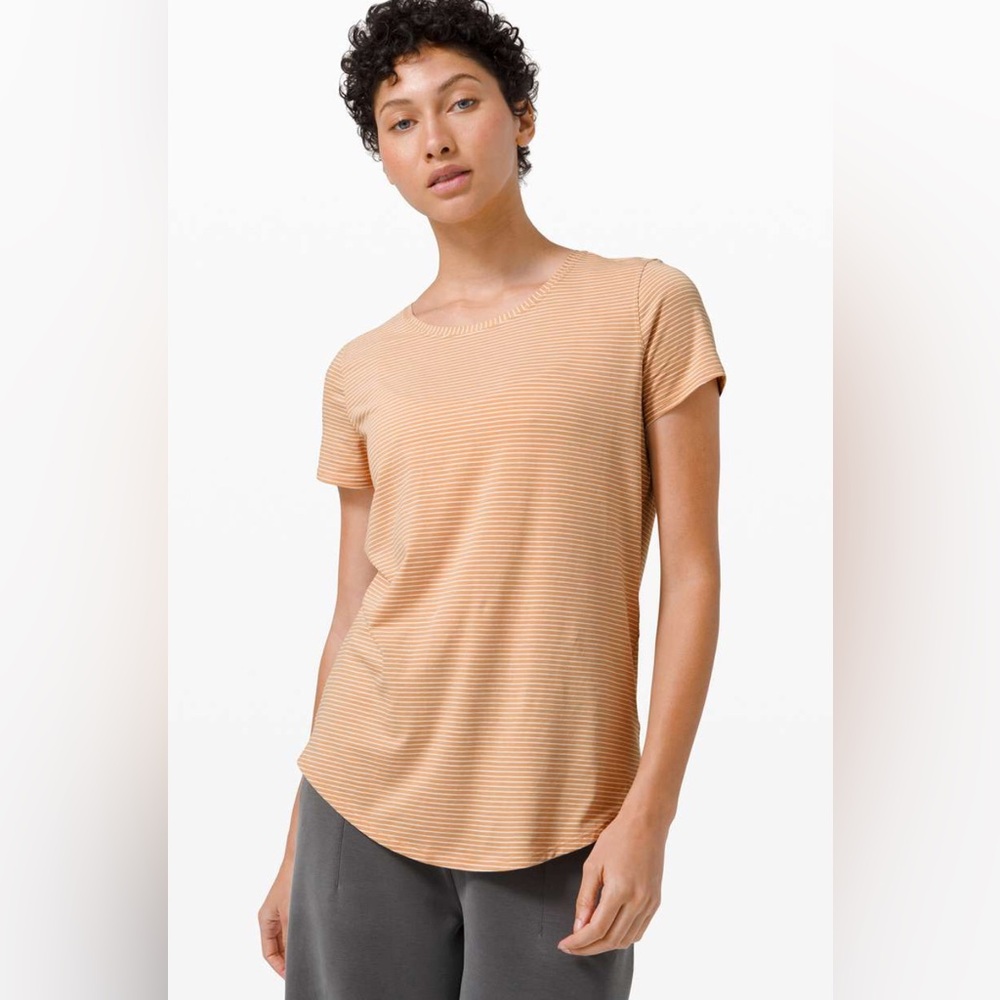 🌼lululemon Love Crew III Short Sleeve Tee Hype Striped Beech Wood White Size 12